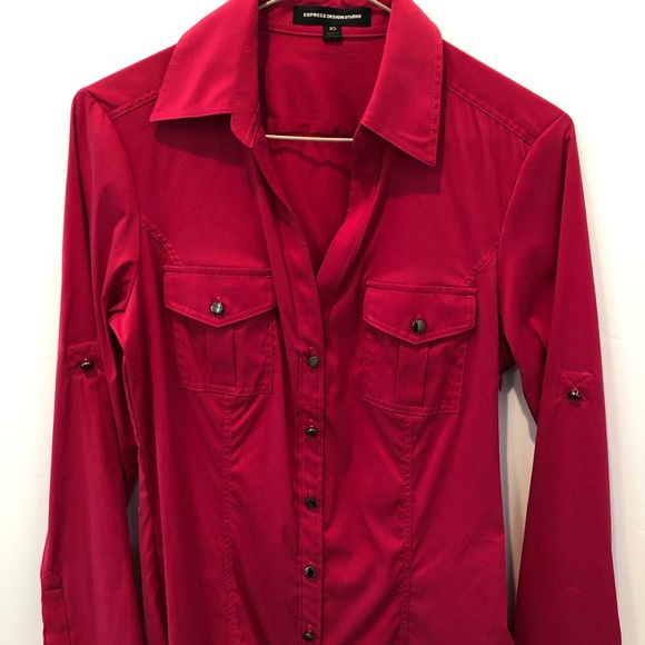 Express Design Studio Red Button Up Shirt Sz XS - Picture 3 of 5